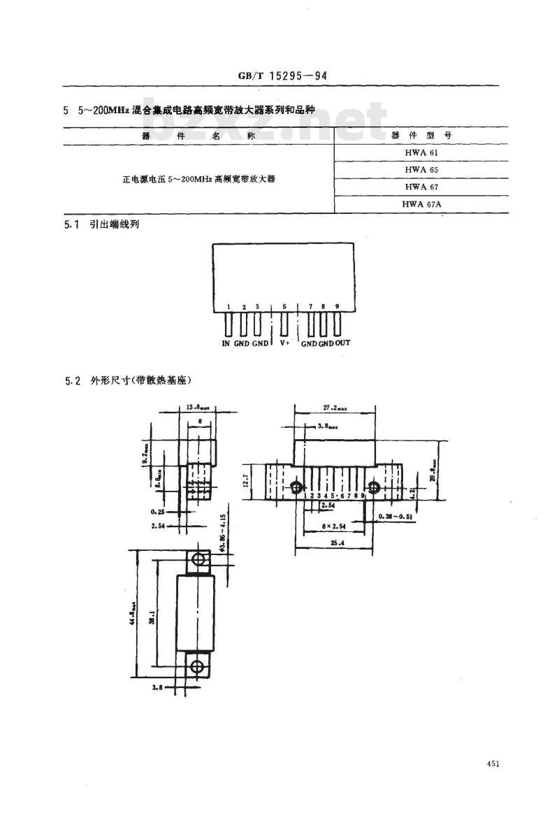 GB/T 15295-1994 电缆分配系统用混合集成电路高频宽带放大器系列和品种