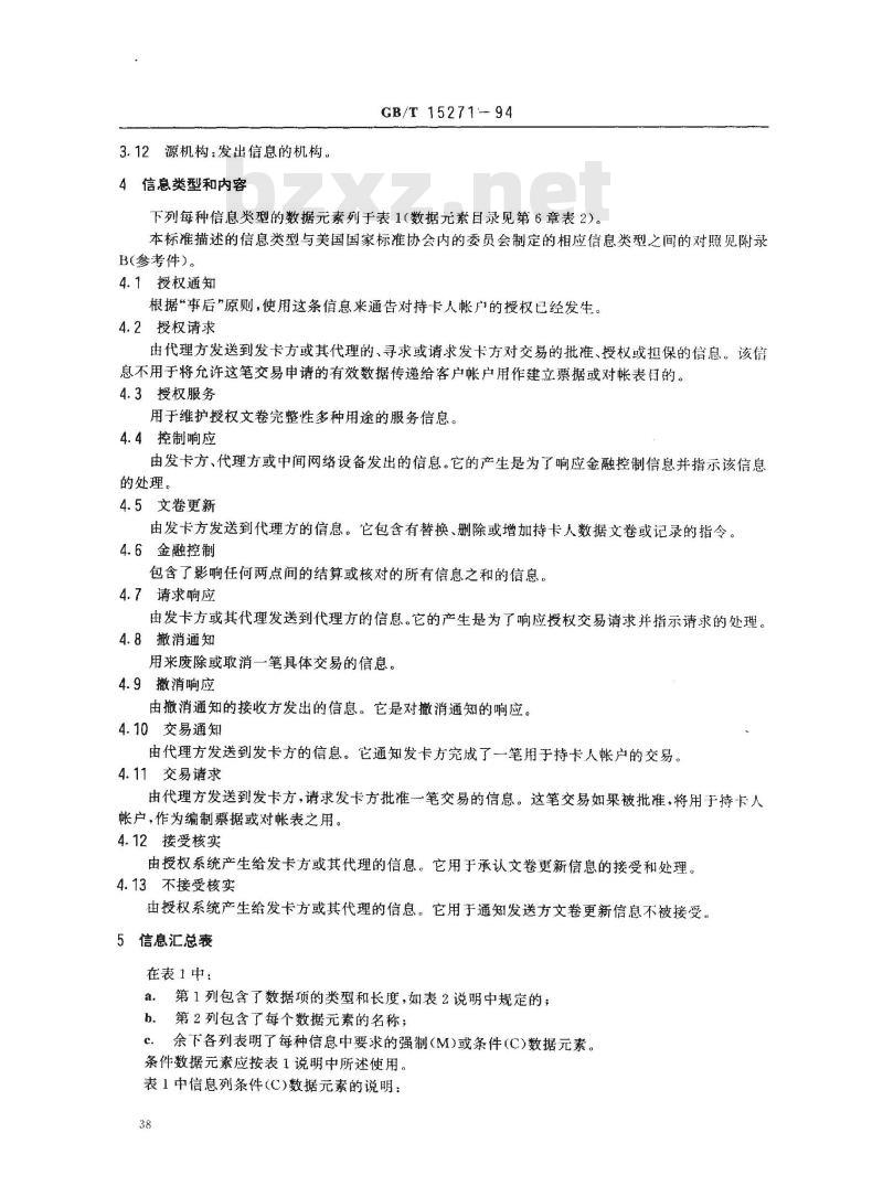 GB/T 15271-1994 识别卡 卡产生的信息 金融交易的内容