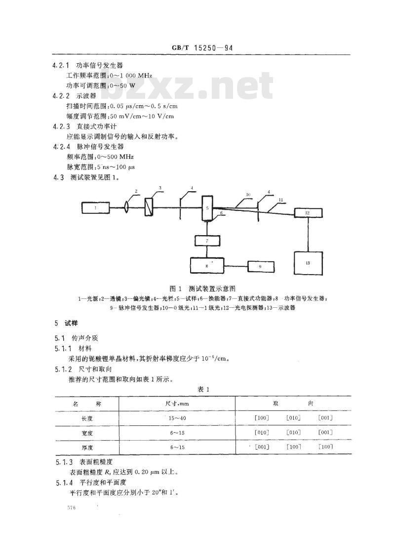 GB/T 15250-1994 压电铌酸锂单晶体声波衰减测试方法