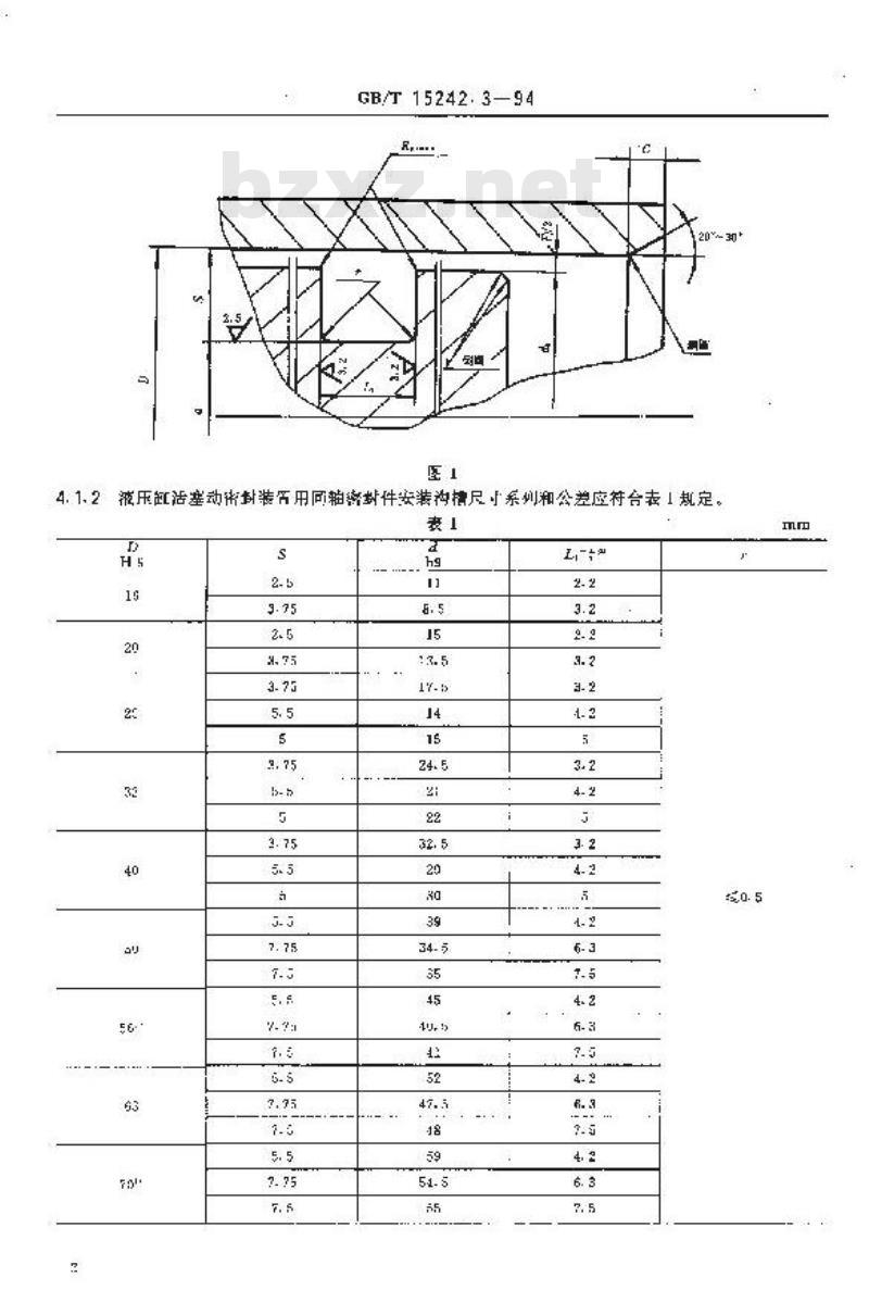 GB/T 15242.3-1994 液压缸活塞和活塞杆动密封装置用同轴密封件安装沟槽尺寸系列和公差