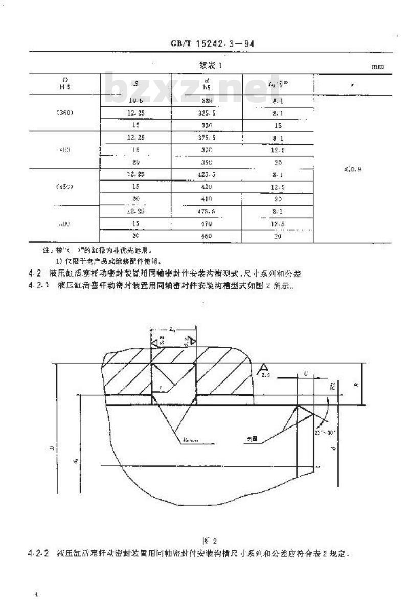 GB/T 15242.3-1994 液压缸活塞和活塞杆动密封装置用同轴密封件安装沟槽尺寸系列和公差
