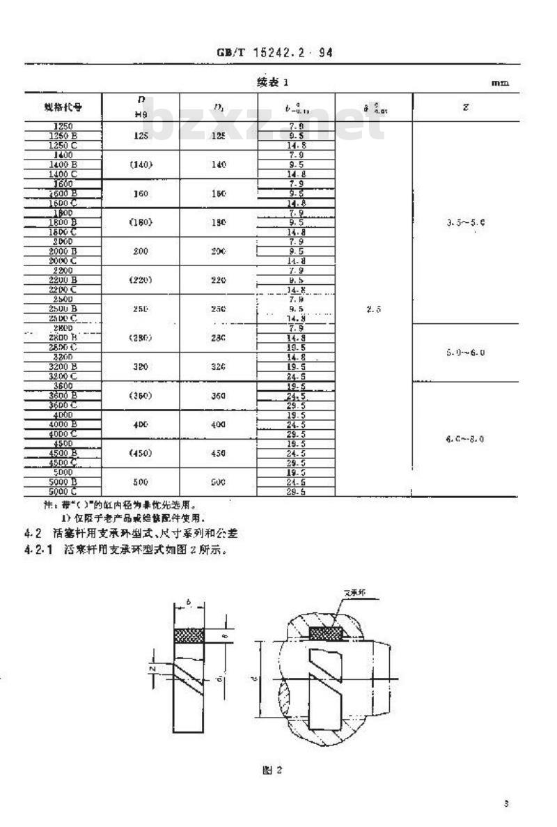 GB/T 15242.2-1994 液压缸活塞和活塞杆动密封装置用支承环尺寸系列和公差