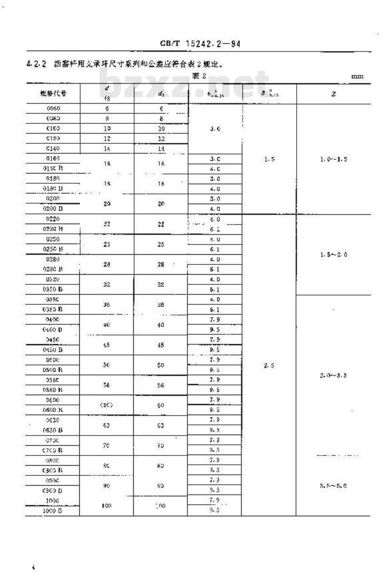 GB/T 15242.2-1994 液压缸活塞和活塞杆动密封装置用支承环尺寸系列和公差