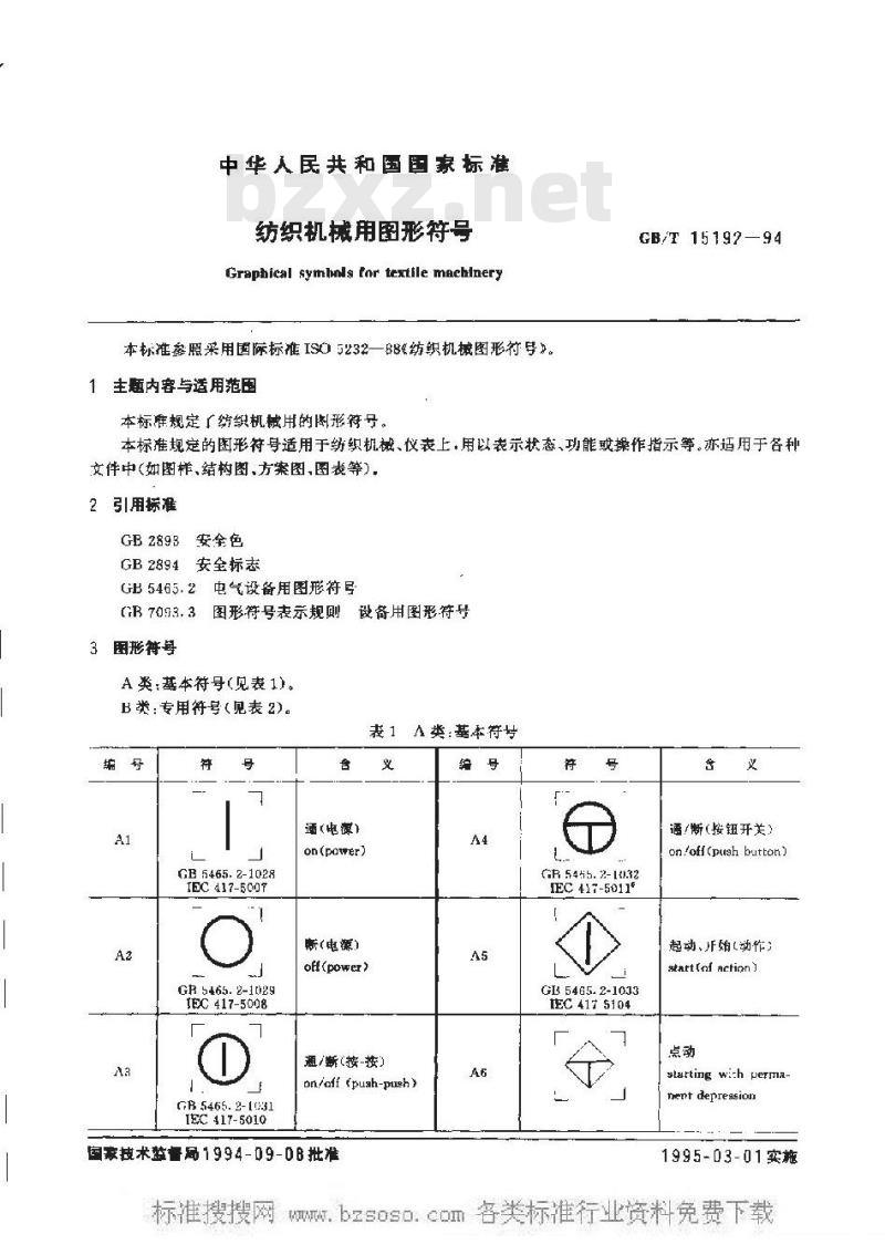 GB/T 15192-1994 纺织机械用图形符号