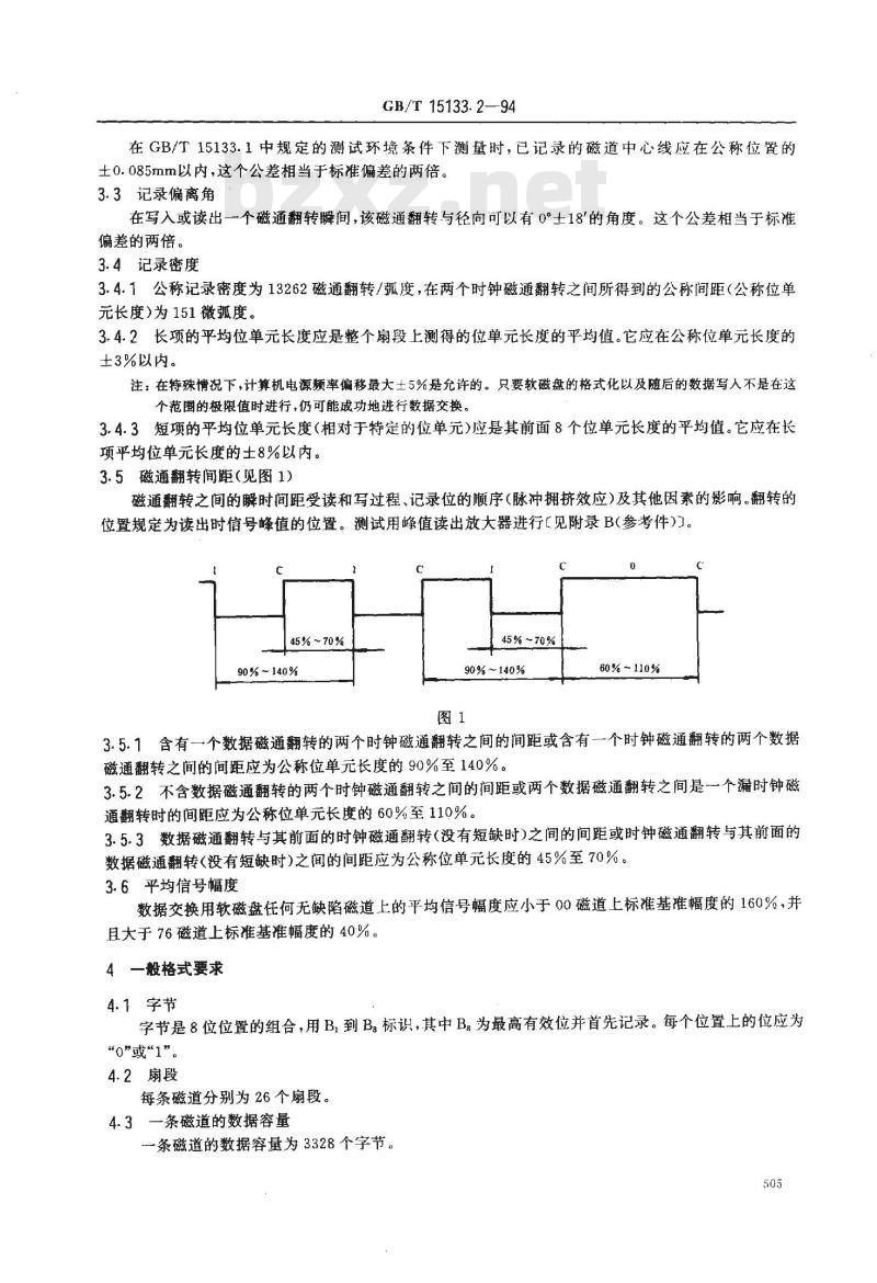 GB/T 15133.2-1994 信息处理 数据交换用200mm双频制记录的位密度为13262磁通翻转/弧度、道密度为1.9道/毫米的单面软磁盘 第二部分:磁道格式