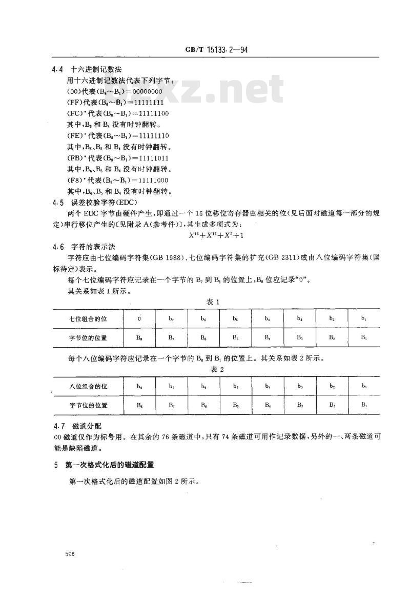GB/T 15133.2-1994 信息处理 数据交换用200mm双频制记录的位密度为13262磁通翻转/弧度、道密度为1.9道/毫米的单面软磁盘 第二部分:磁道格式