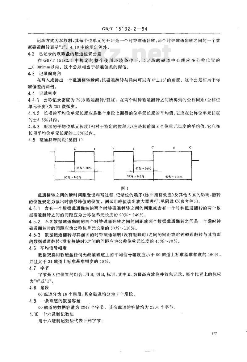 GB/T 15132.2-1994 信息处理 数据交换用130mm双频制记录的位密度为7958磁通翻转/弧度、道密度为1.9道/毫米的单面软磁盘 第二部分:磁道格式