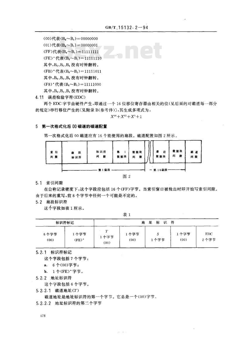 GB/T 15132.2-1994 信息处理 数据交换用130mm双频制记录的位密度为7958磁通翻转/弧度、道密度为1.9道/毫米的单面软磁盘 第二部分:磁道格式
