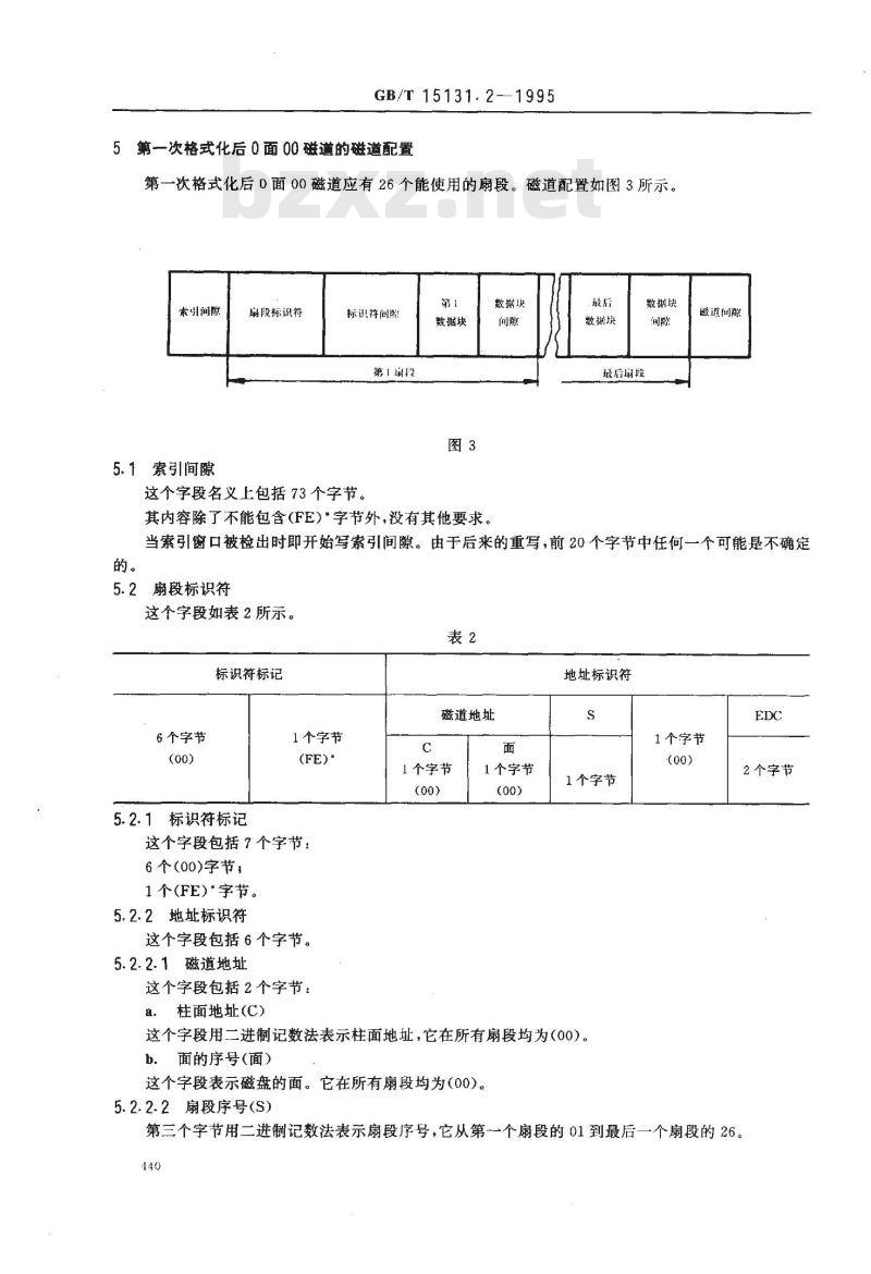 GB/T 15131.2-1995 信息处理 数据交换用130mm 改进调频制记录的位密度为13262磁通翻转/弧度、每面80条磁道的软磁盘 第二部分:磁道格式A(用于77条磁道)