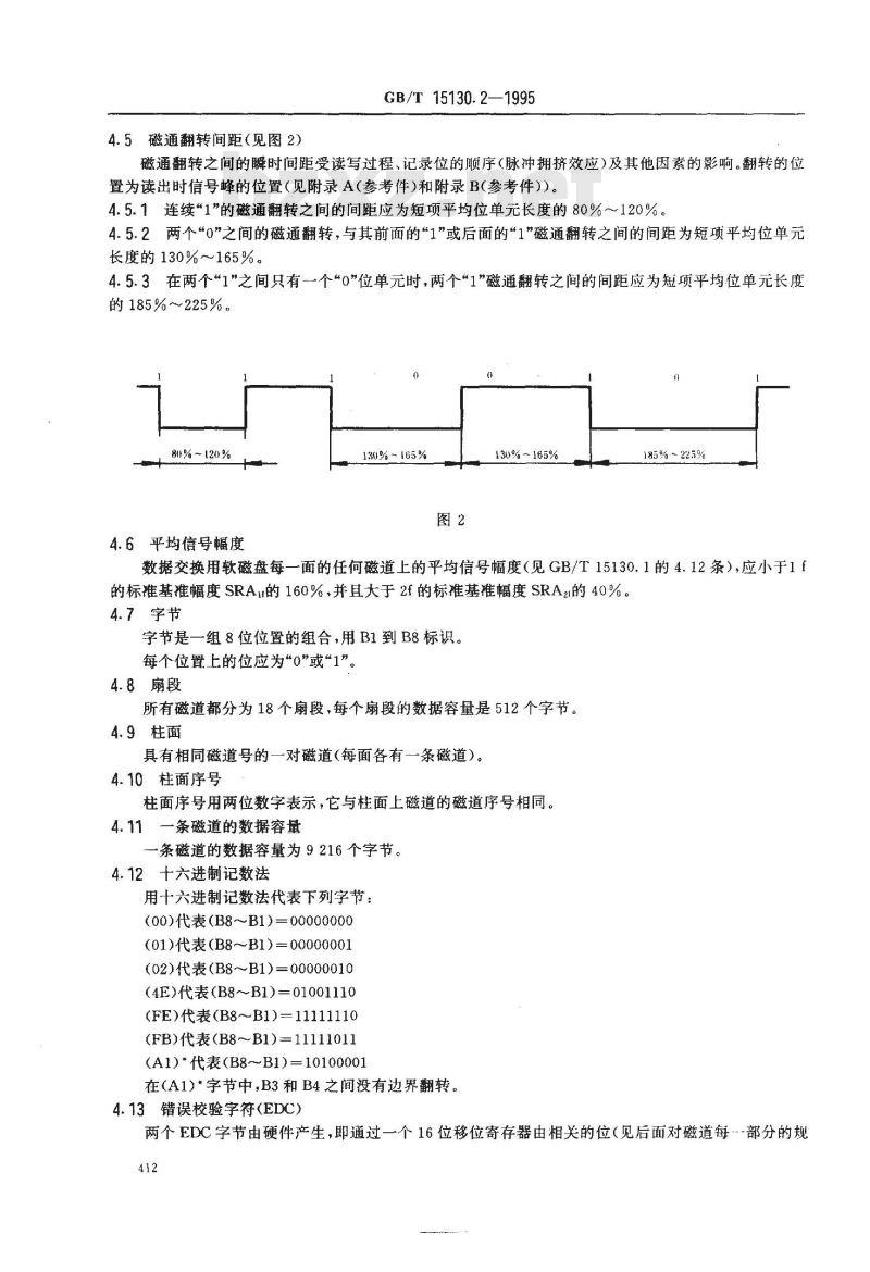 GB/T 15130.2-1995 信息处理 数据交换用90mm改进调频制记录的位密度为15916磁通翻转/弧度、每面80条磁道的软磁盘 第二部分:磁道格式