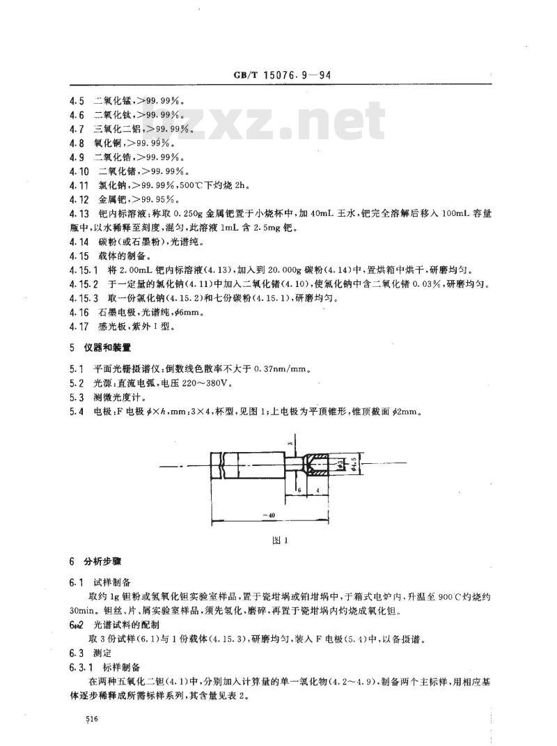 GB/T 15076.9-1994 钽铌化学分析方法 钽中铁、铬、镍、锰、钛、铝、铜和锆量的测定