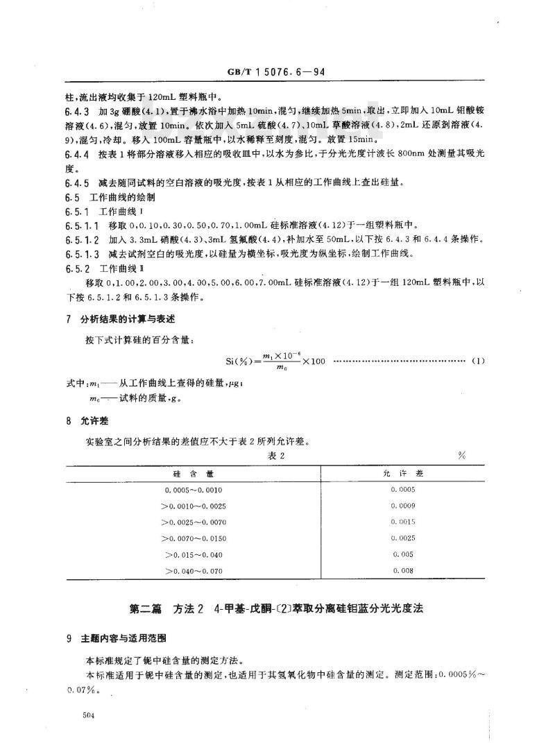 GB/T 15076.6-1994 钽铌化学分析方法 钽中硅量的测定