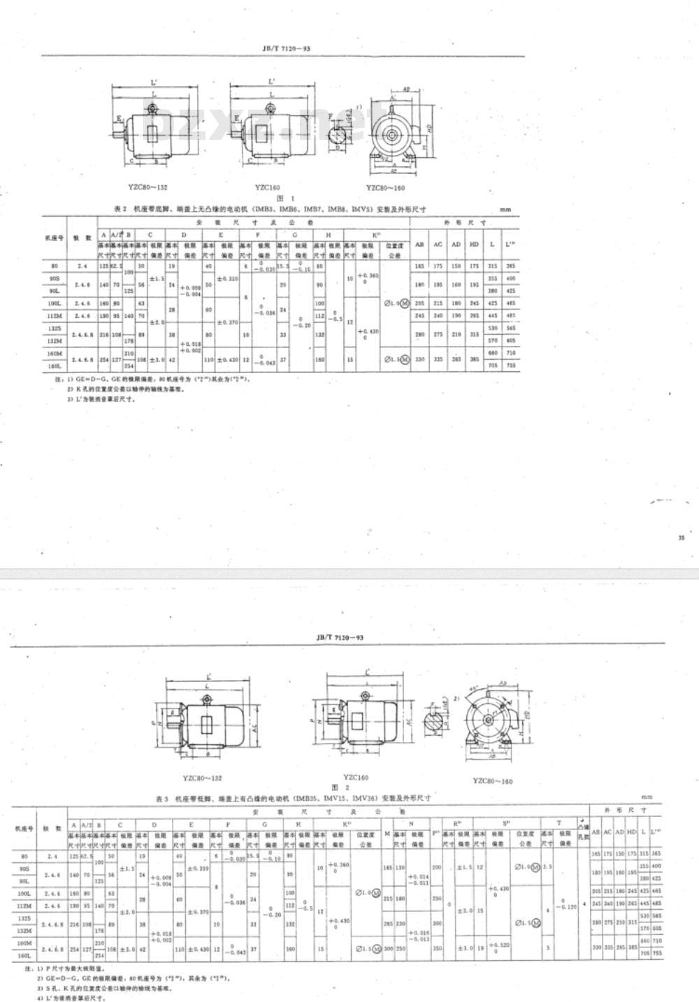 JB/T 7120-1993 YZC 系列(IP44)低振动低噪声三相异步电动机 技术条件 (机座号80～160)
