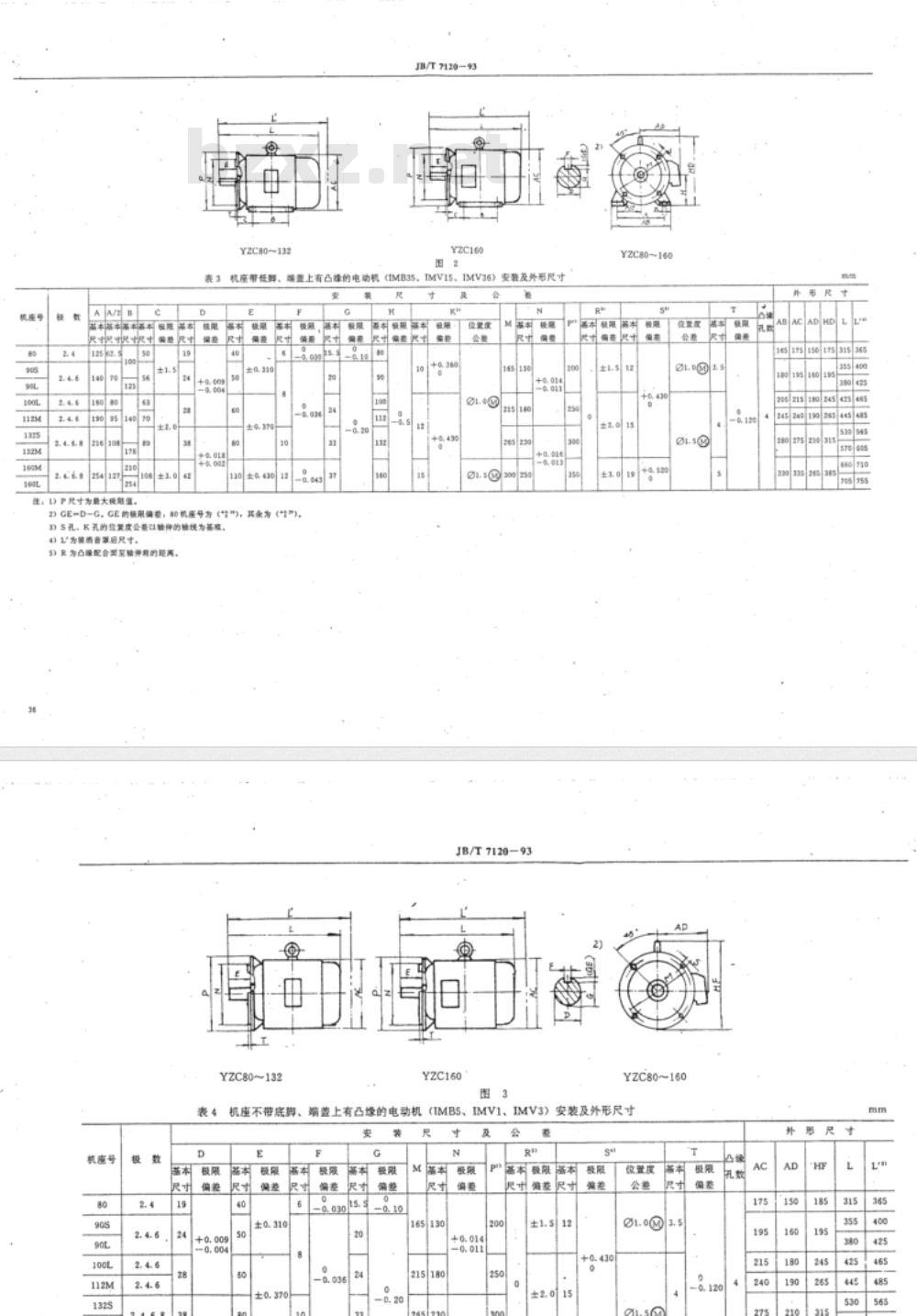 JB/T 7120-1993 YZC 系列(IP44)低振动低噪声三相异步电动机 技术条件 (机座号80～160)