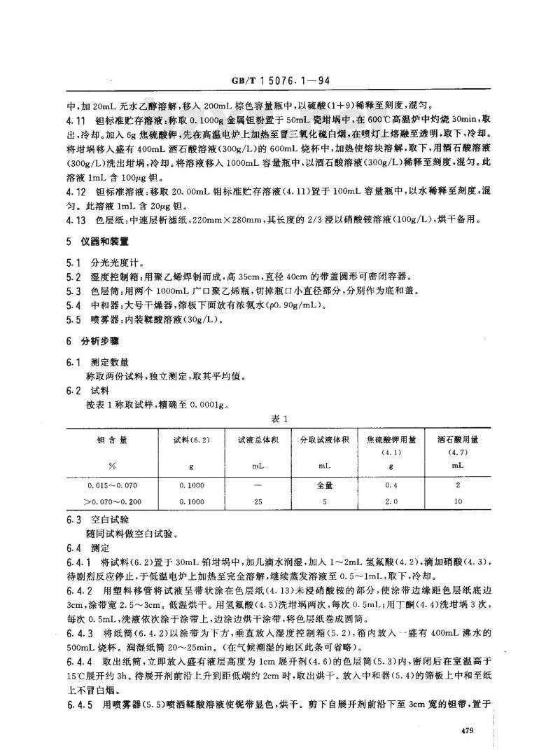 GB/T 15076.1-1994 钽铌化学分析方法 铌中钽量的测定