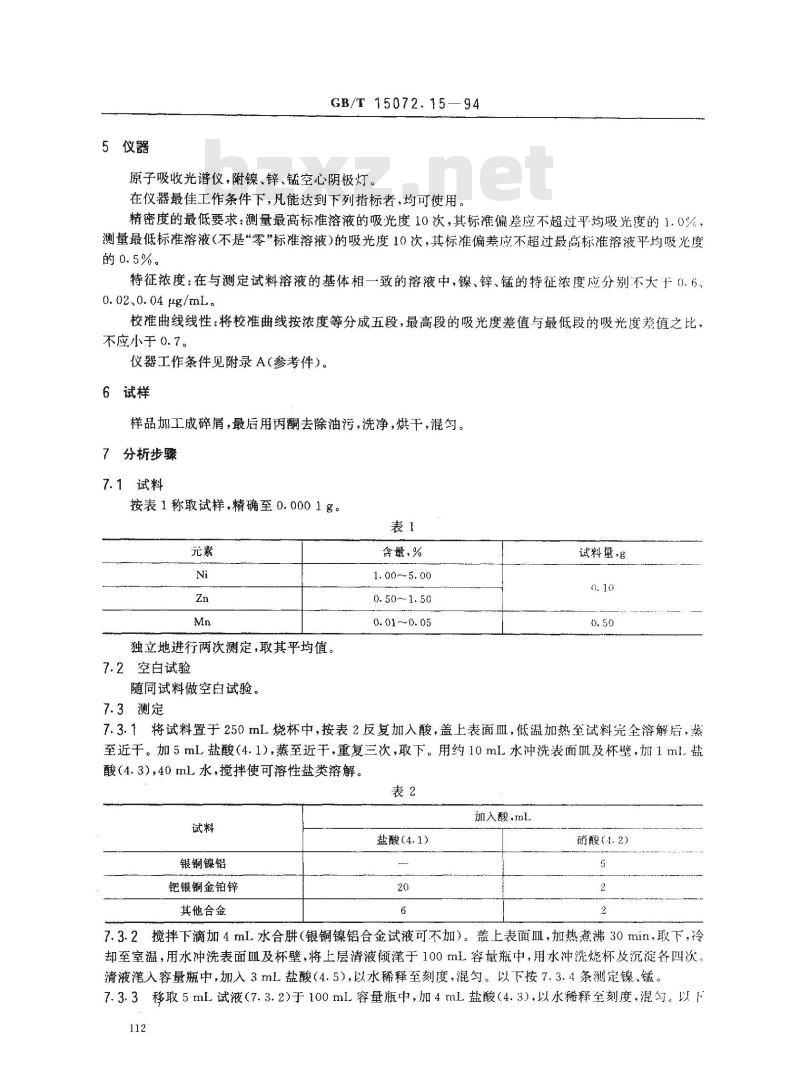 GB/T 15072.15-1994 贵金属及其合金化学分析方法 金、银、钯合金中镍、锌、锰量的测定