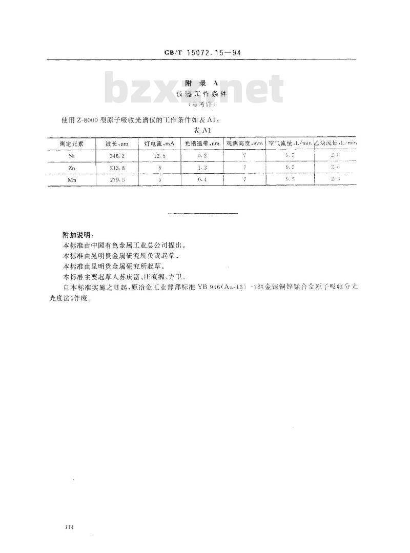 GB/T 15072.15-1994 贵金属及其合金化学分析方法 金、银、钯合金中镍、锌、锰量的测定