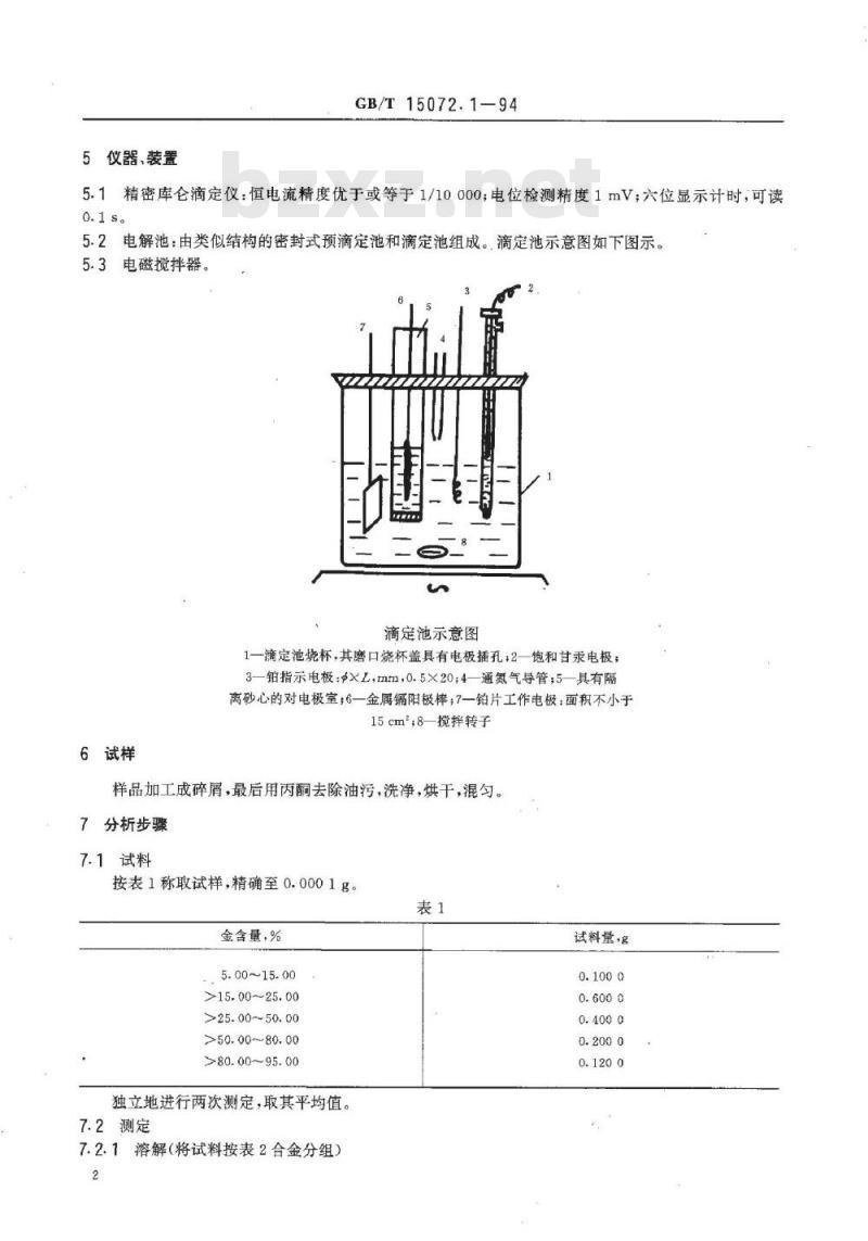 GB/T 15072.1-1994 贵金属及其合金化学分析方法 金、钯合金中金量的测定