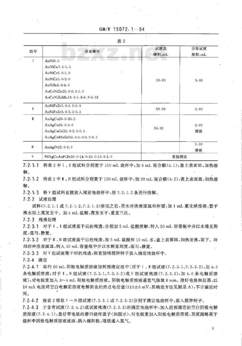 GB/T 15072.1-1994 贵金属及其合金化学分析方法 金、钯合金中金量的测定