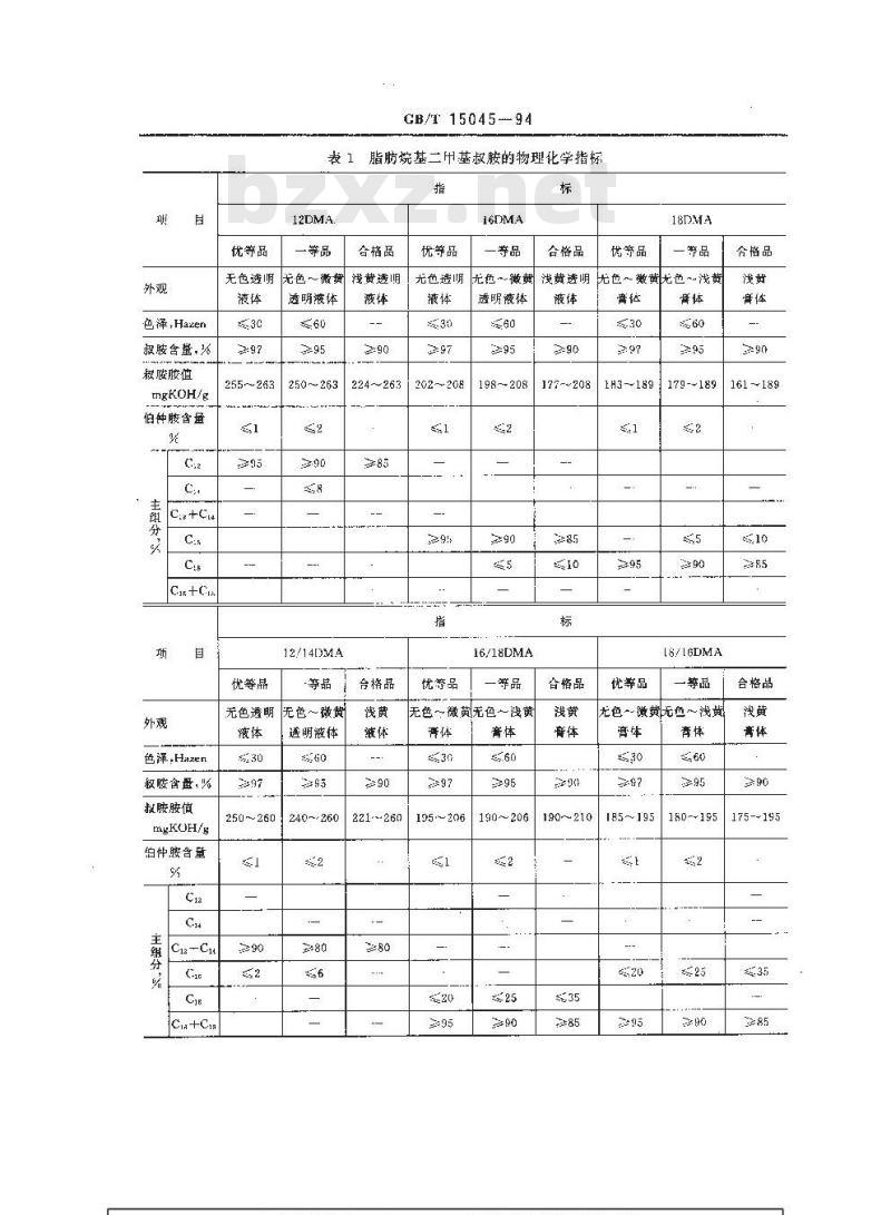 GB/T 15045-1994 脂肪烷基二甲基叔胺
