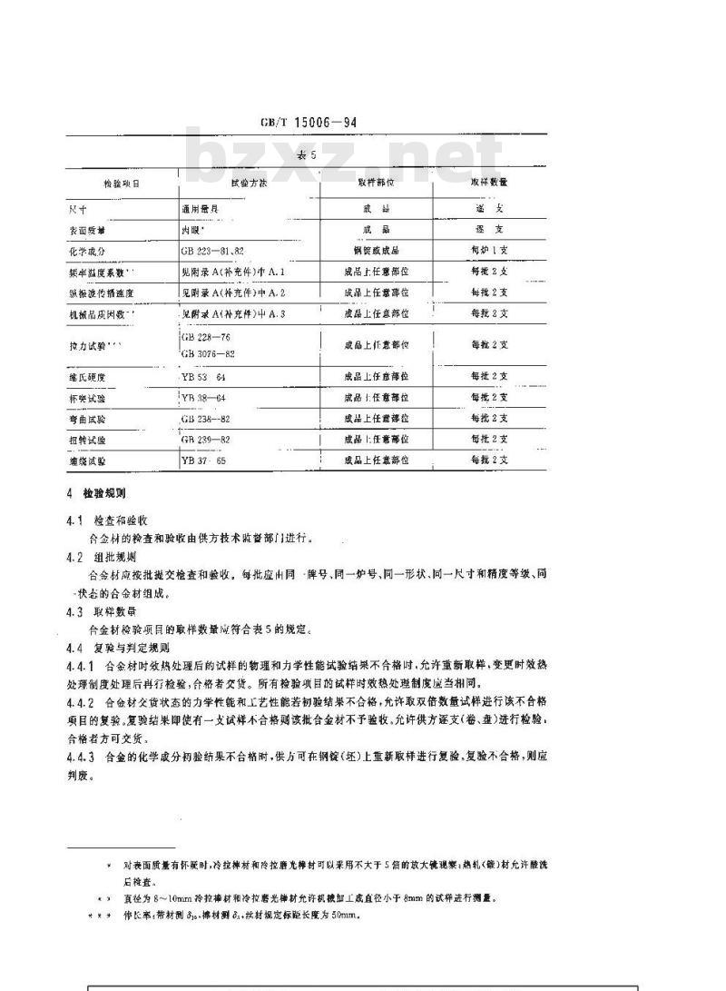 GB/T 15006-1994 弹性合金的尺寸、外形、表面质量、试验方法和检验规则的一般规定