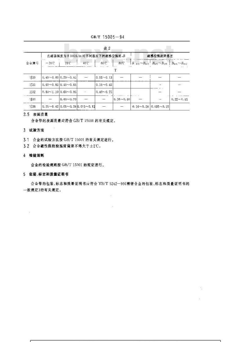 GB/T 15005-1994 磁温度补偿合金技术条件