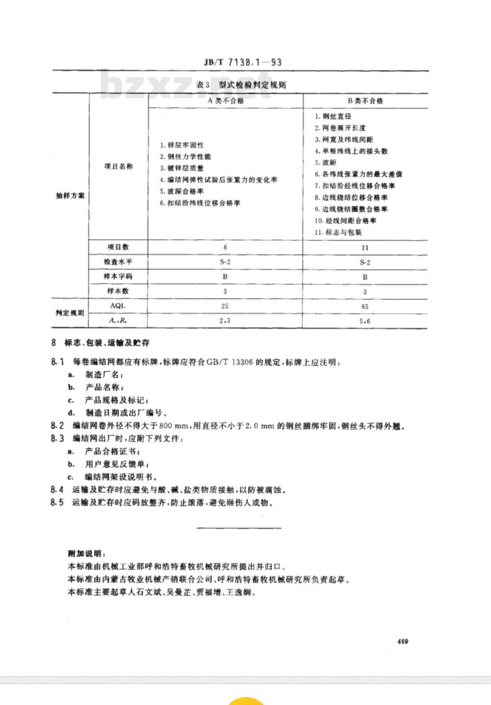JB/T 7138.1-1993 编结网围栏 编结网技术条件