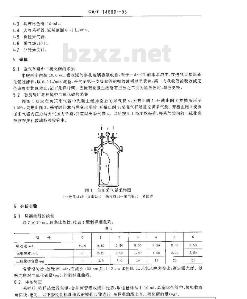 GB/T 14680-1993 空气质量 二硫化碳的测定 二乙胺分光光度法