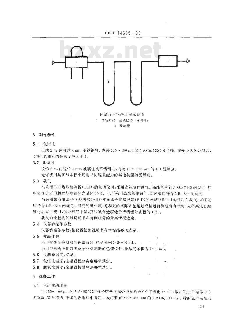 GB/T 14605-1993 氧气中微量氩、氮和氪的测定 气相色谱法