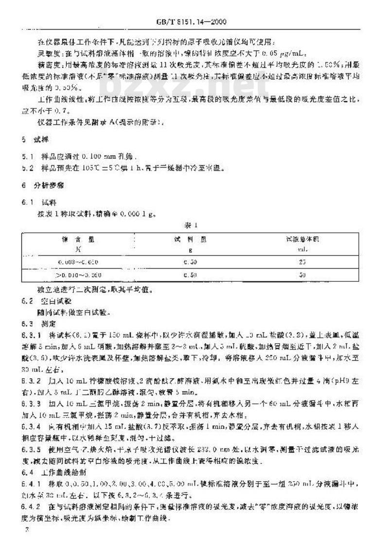 GB/T 8151.14-2000 锌精矿化学分析方法 镍量的测定