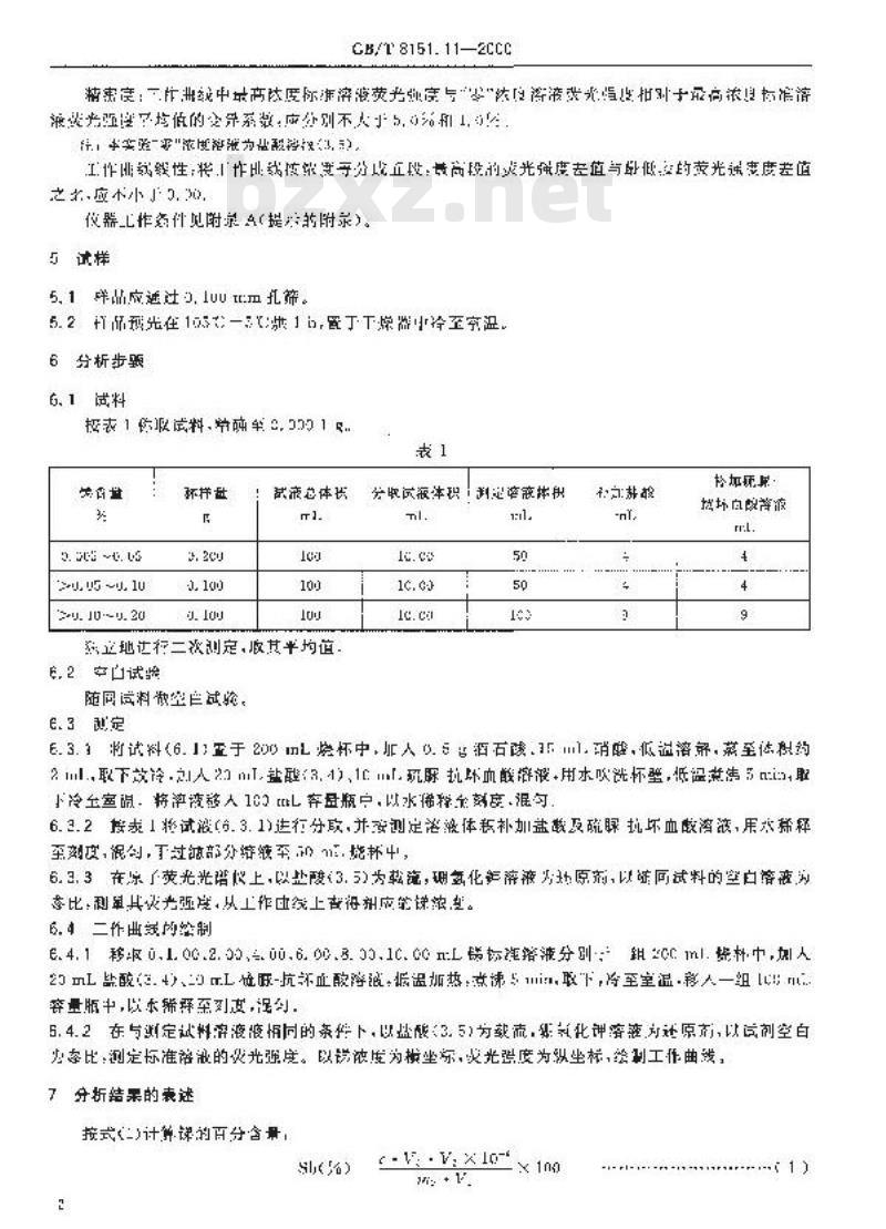 GB/T 8151.11-2000 锌精矿化学分析方法 锑量的测定