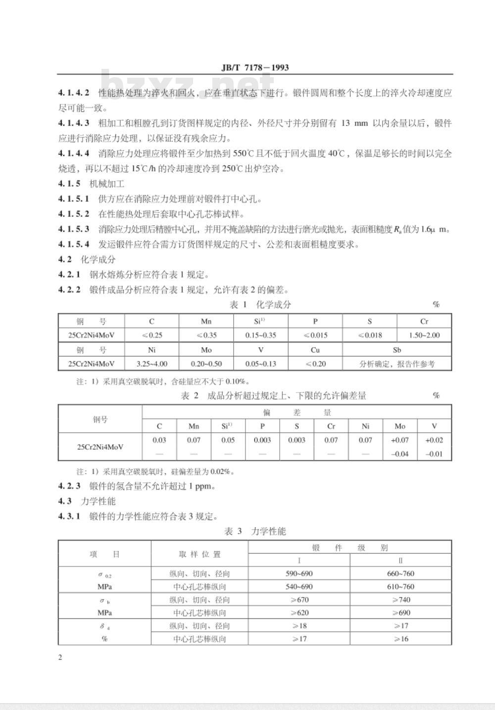 JB/T 7178-1993 300～600MW汽轮发电机转子锻件 技术条件