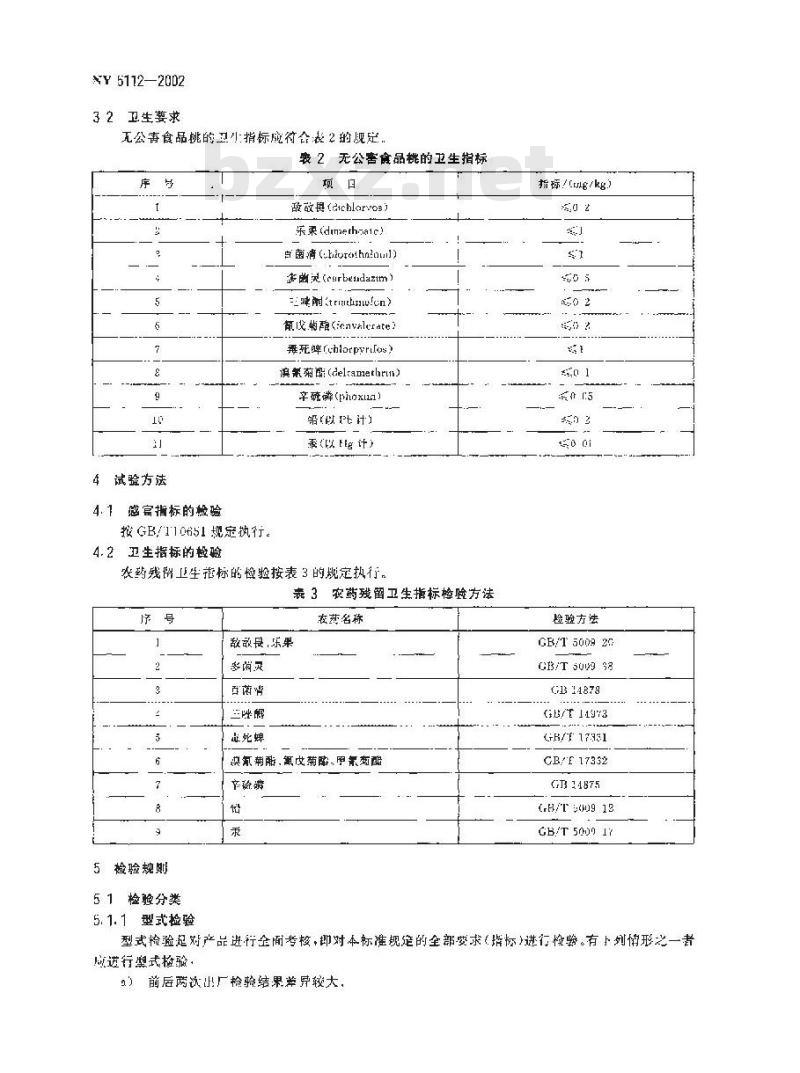 NY 5112-2002 无公害食品 桃