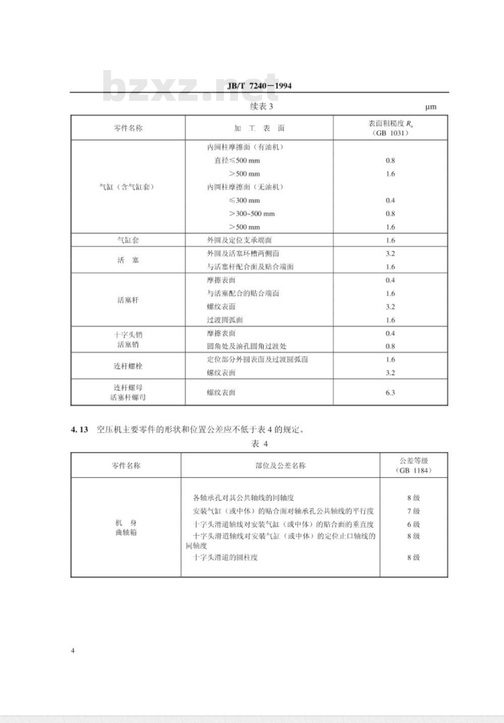 JB/T 7240-1994 一般用往复活塞压缩机主要零部件技术条件