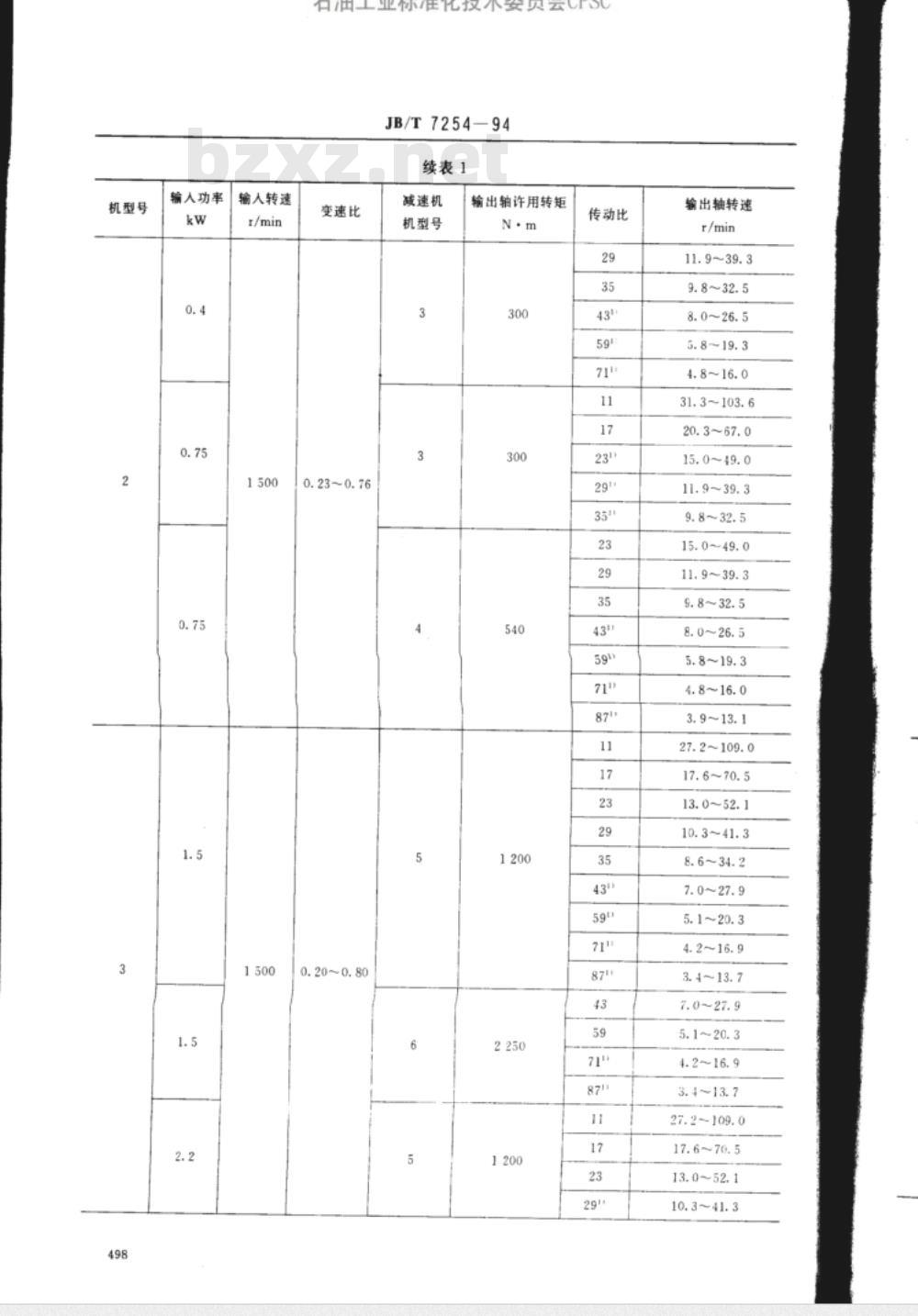 JB/T 7254-1994 无级变速摆线针轮减速机