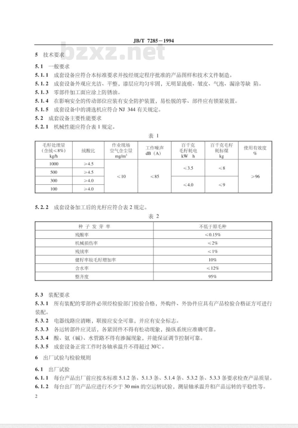 JB/T 7285-1994 棉籽泡沫酸脱绒成套设备 技术条件