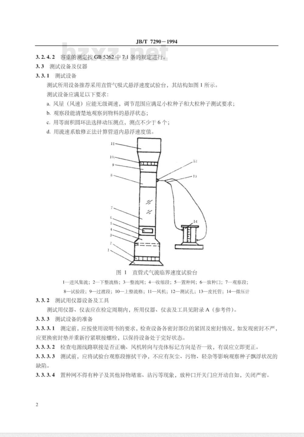 JB/T 7290-1994 牧草种子悬浮速度测定方法