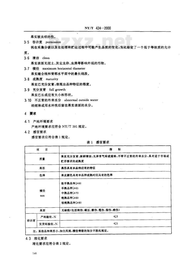 NY/T 424-2000 绿色食品 鲜桃