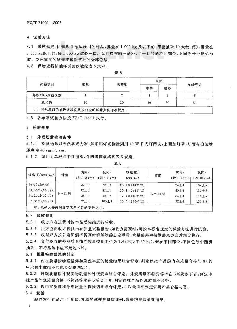 FZ/T 71001-2003 精梳毛针织绒线