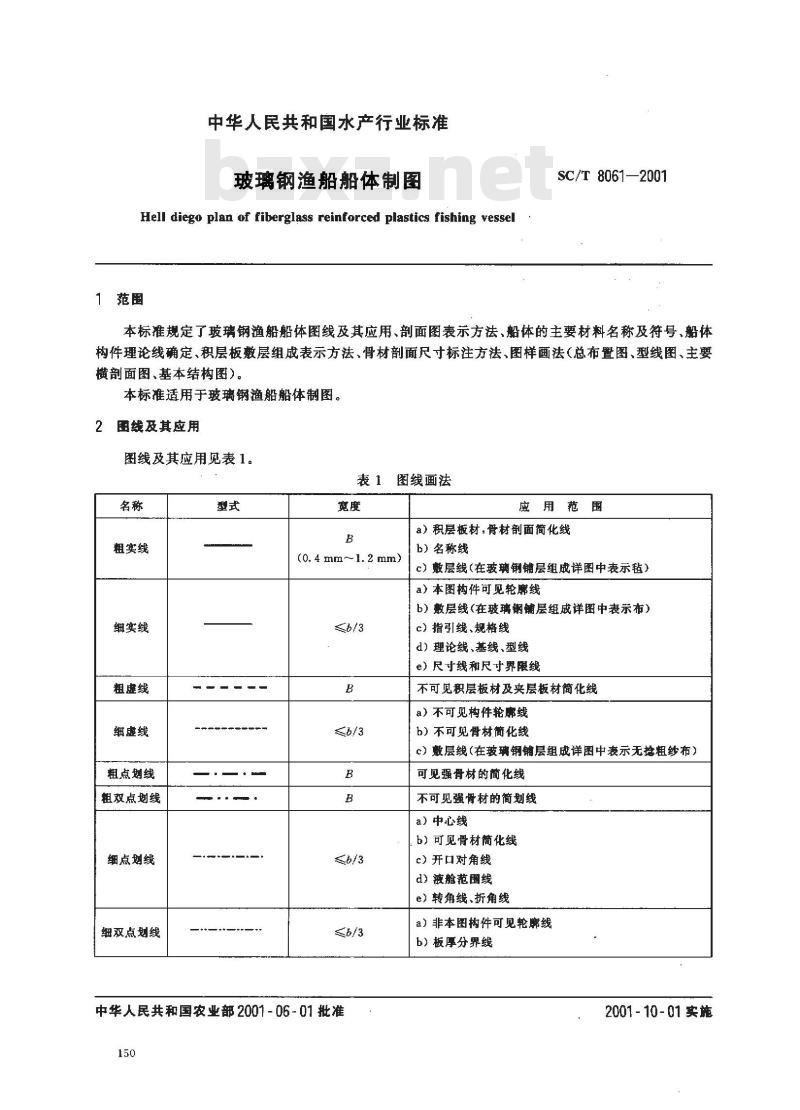 SC/T 8061-2001 玻璃钢渔船船体制图