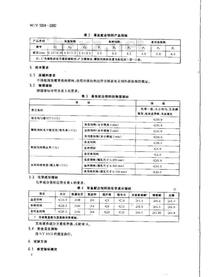 SC/T 1024-2002 草鱼配合合饲料