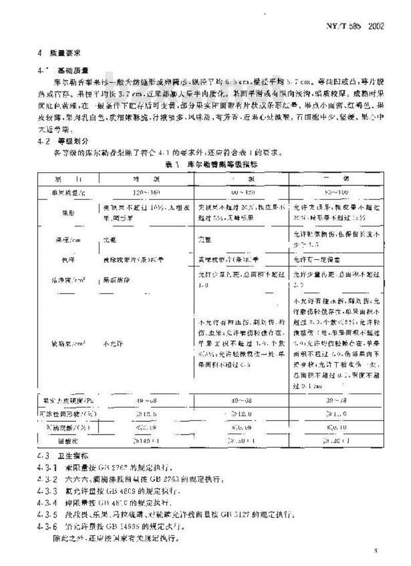 NY/T 585-2002 库尔勒香梨
