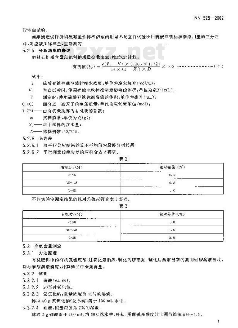 NY 525-2002 有机肥料