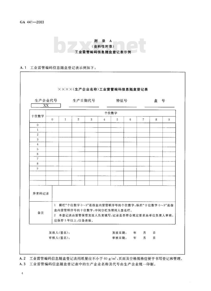 GA 441-2003 工业雷管编码通则