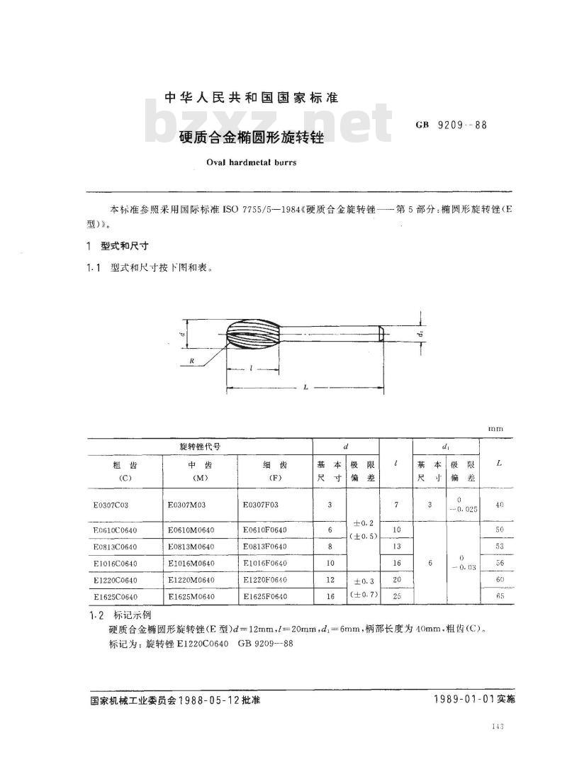 GB/T 9209-1988 硬质合金椭圆形旋转锉
