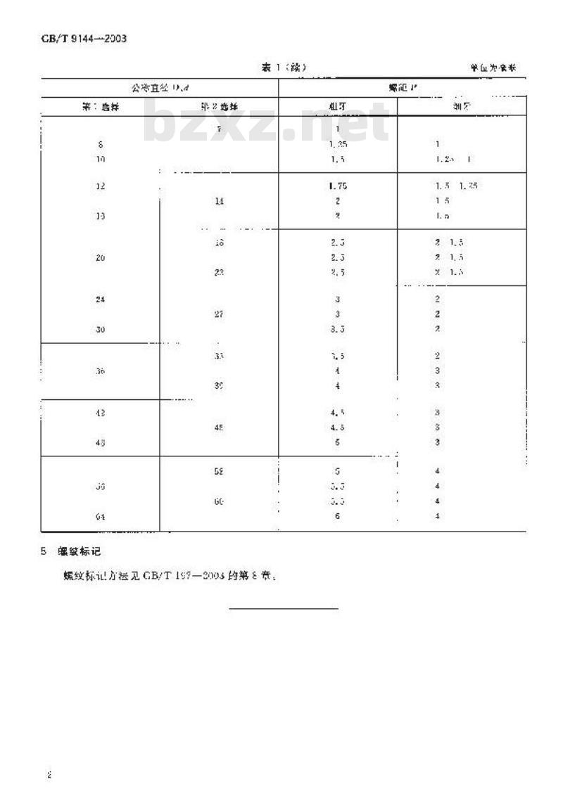 GB/T 9144-2003 普通螺纹 优选系列