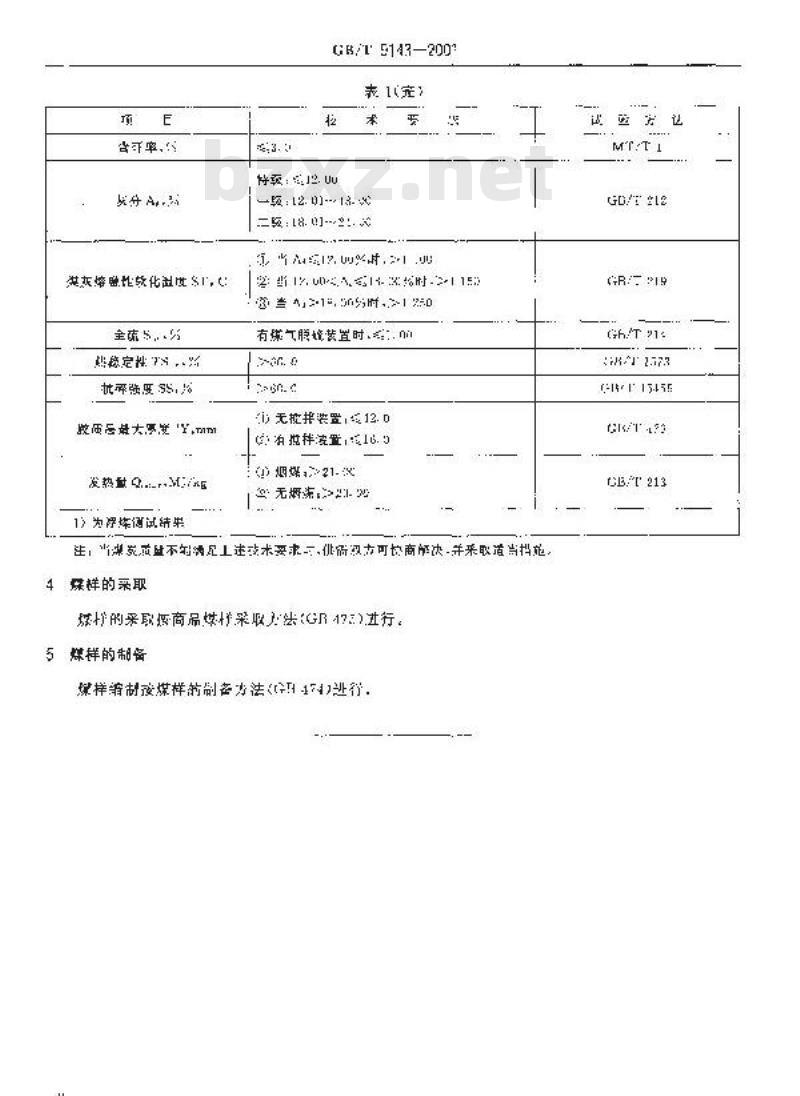 GB/T 9143-2001 常压固定床煤气发生炉用煤技术条件