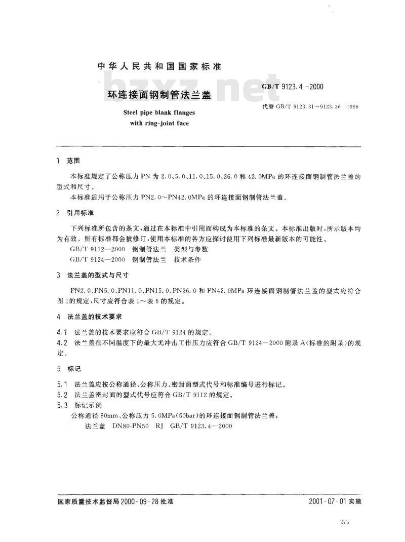 GB/T 9123.4-2000 环连接面钢制管法兰盖