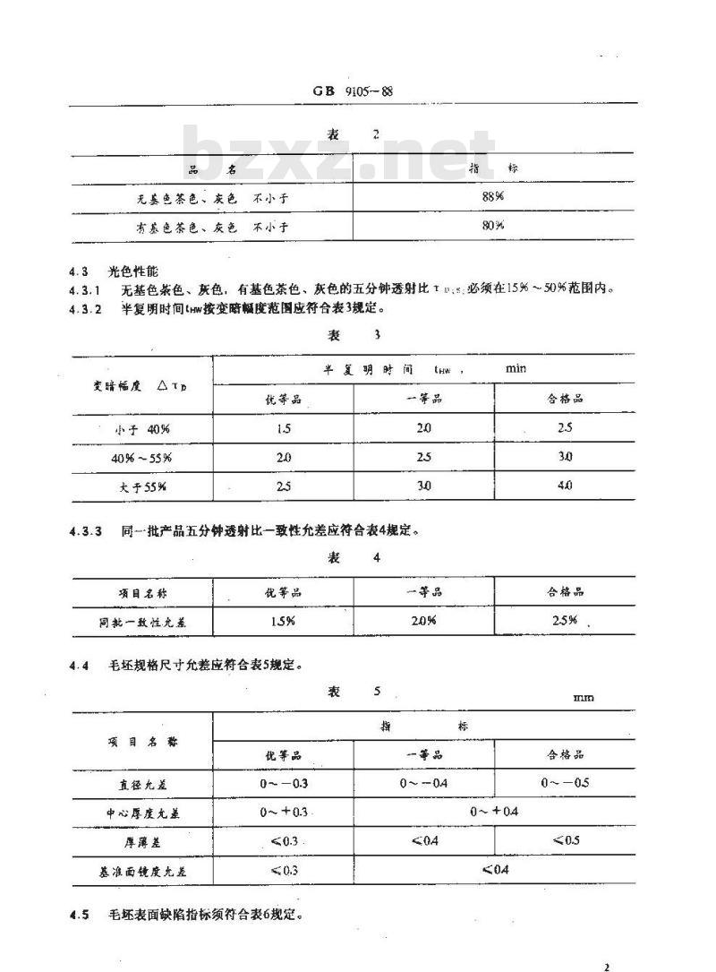 GB 9105-1988 光致变色玻璃眼镜片毛坯