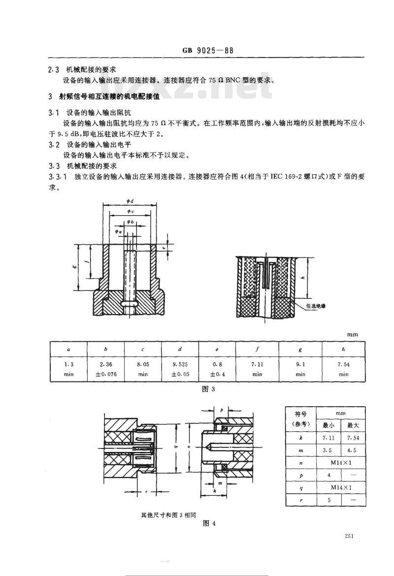 GB/T 9025-1988 30MHz~1GHz声音和电视信号的电缆分配系统 机电配接值